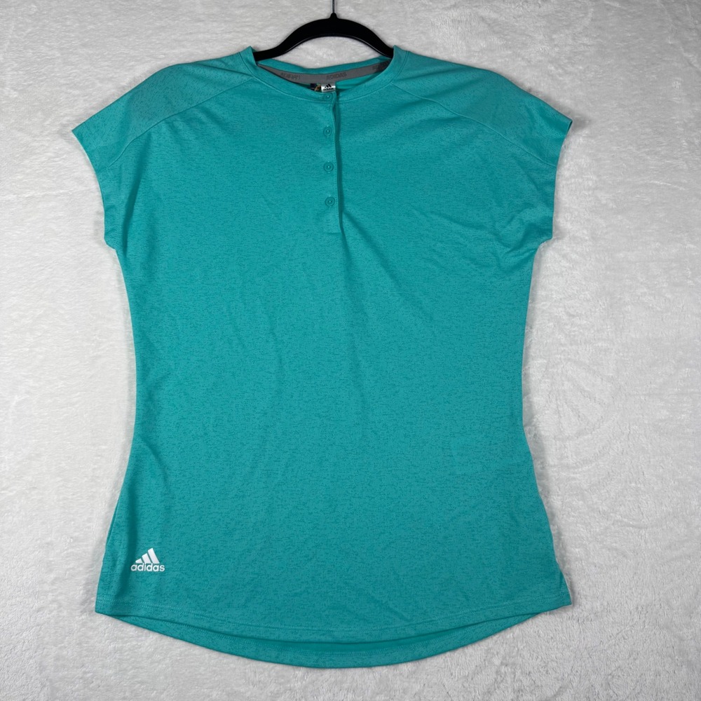 Adidas Women's Small ESS Crew P Golf Shirt Semi Mint Rush Henley Cap Sleeve